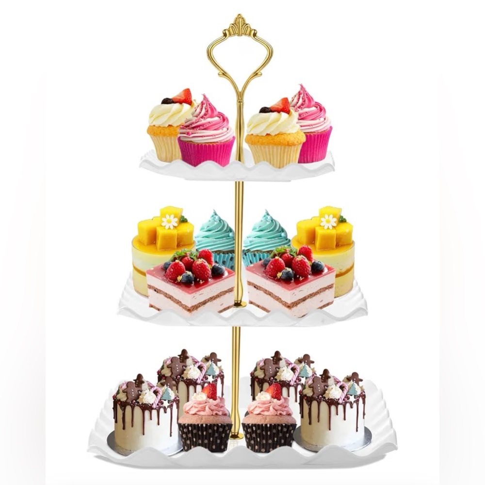 Elegant Cream Three -Tier Serving Tray plastic server sandwich cupcake dessert